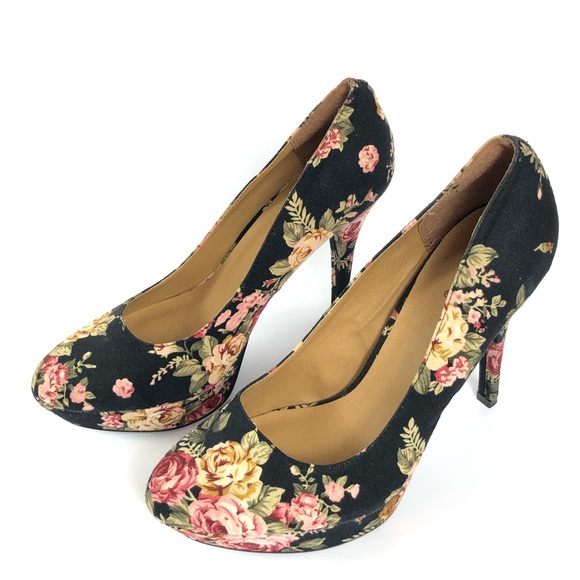 Qupid Women’s Floral Stiletto Platform Pump Heels Size 10 - Picture 6 of 15